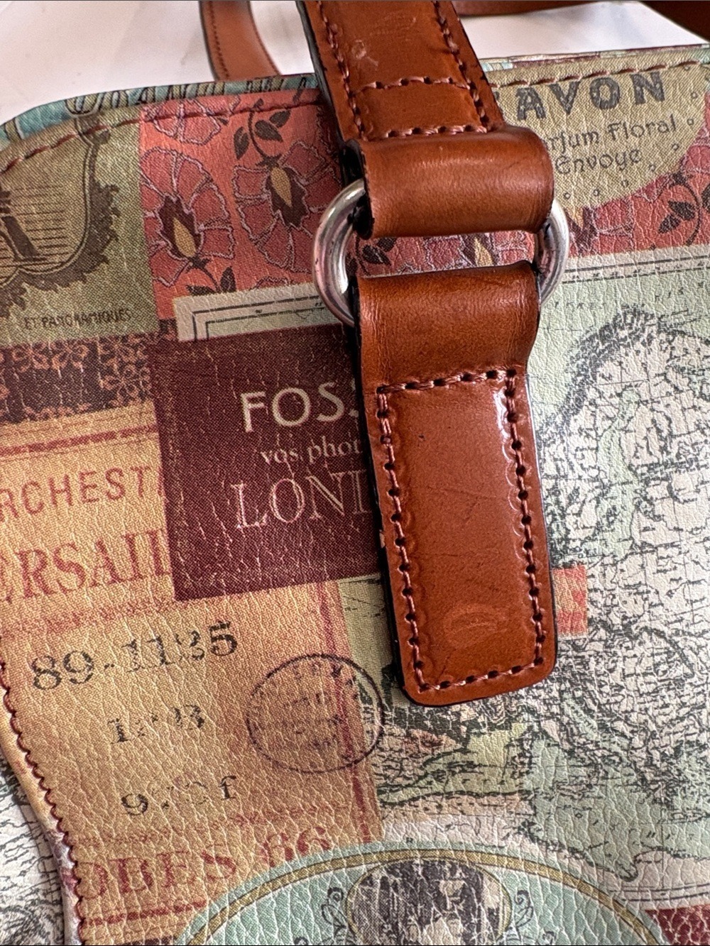 Fossil Coronado leather purse. Vintage travel postcard map design vintage - Picture 4 of 13